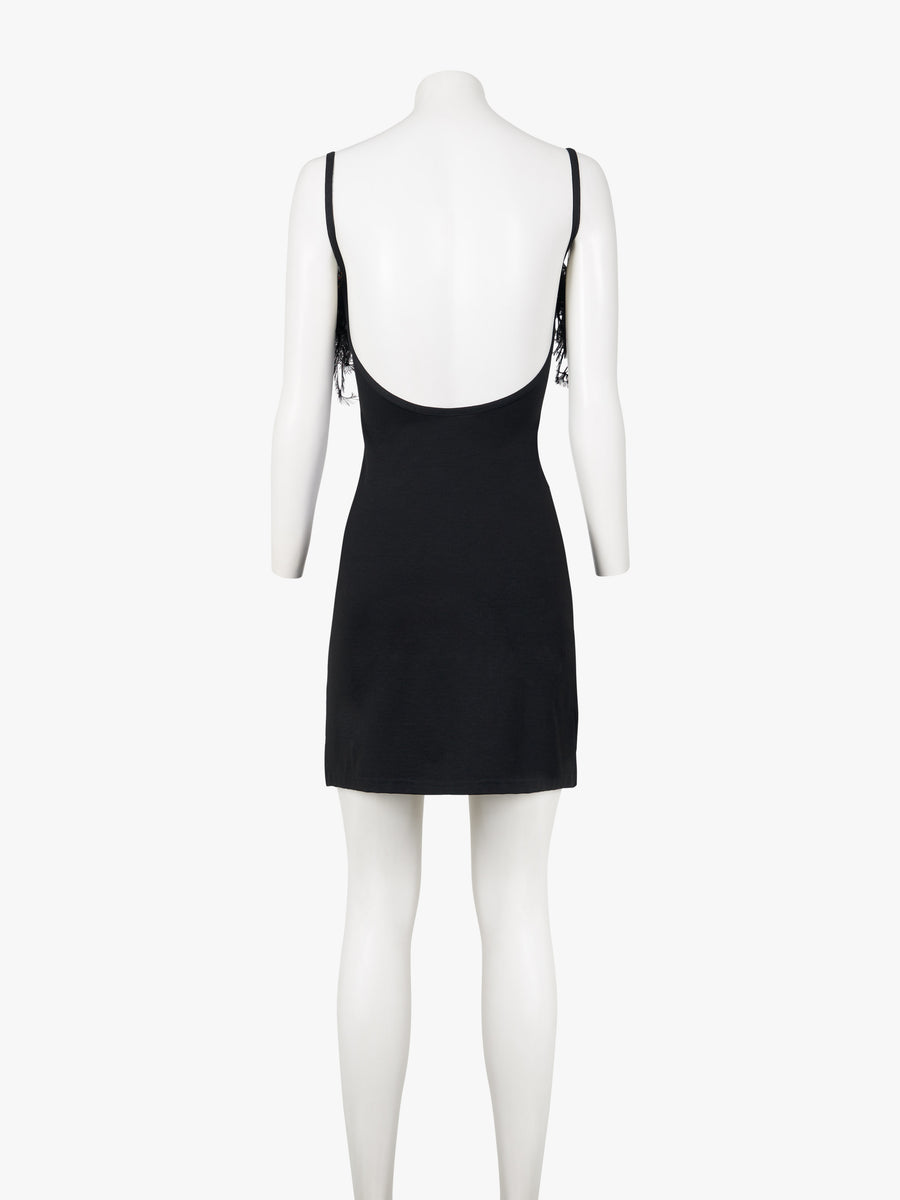 scoop back mini dress Women's Black Double Layer Slinky Scoop Neck Open Back Mini Dress